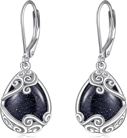 Moonstone Filigree Drop Dangle Teardrop Earrings 925 Sterling Silver Moonstone Leverback Earrings for Women Jewelry Gifts