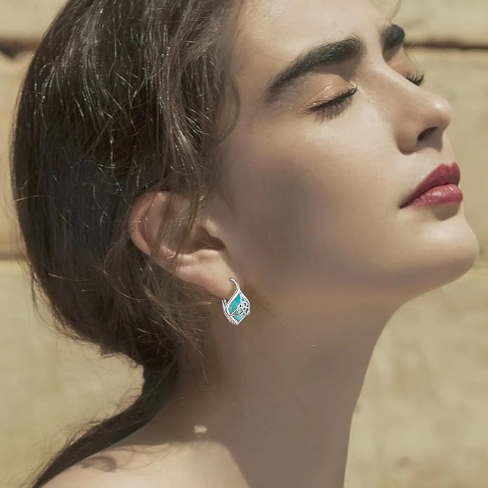 Turquoise Earrings for Women 925 Sterling Silver Celtic Knot Dangle Drop Earrings with Leverback Clasp Boho Jewelry Gifts
