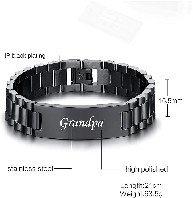 VNOX Masculine Watch Band Stainless Steel Link Bracelet Personalized Jewelry Gift for Men DAD Father Husband Boyfriend