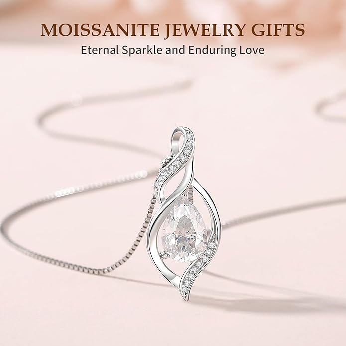 Moissanite Heart Necklaces for Women, 18K White Gold Plated 925 Sterling Silver 1-3CT Moissanite Pendant Jewelry Wedding Anniversary Birthday Christmas Gifts for Wife Mom Girlfriend Sister Grandma