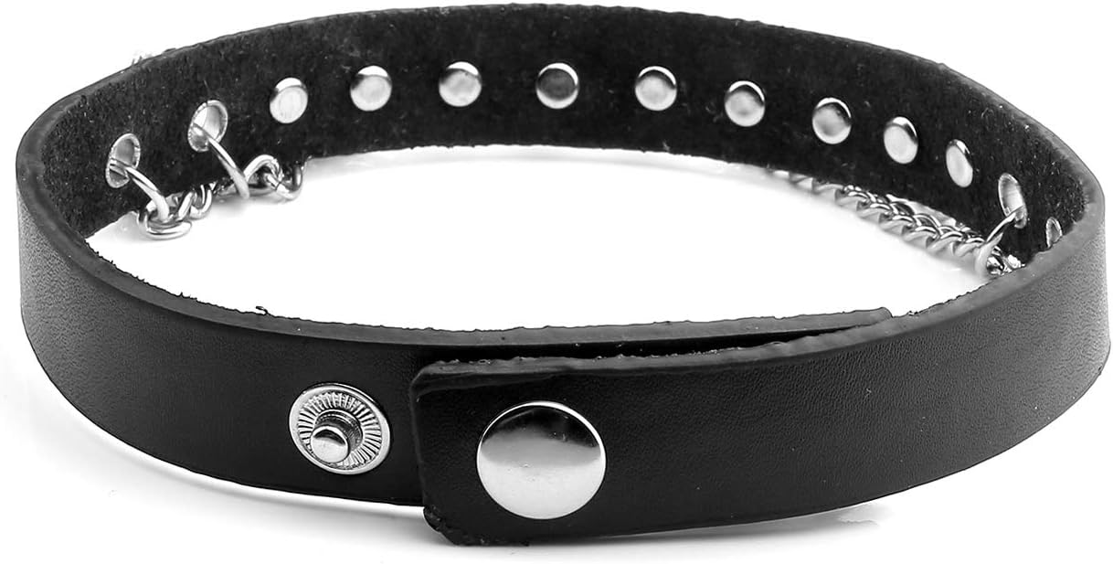 Zysta Unisex Cool Rivet Spike Studed Genuine Leather Choker Gothic Jewelery Necklace Collar Band Chain Goth Punk Rocker Bold Costume Black