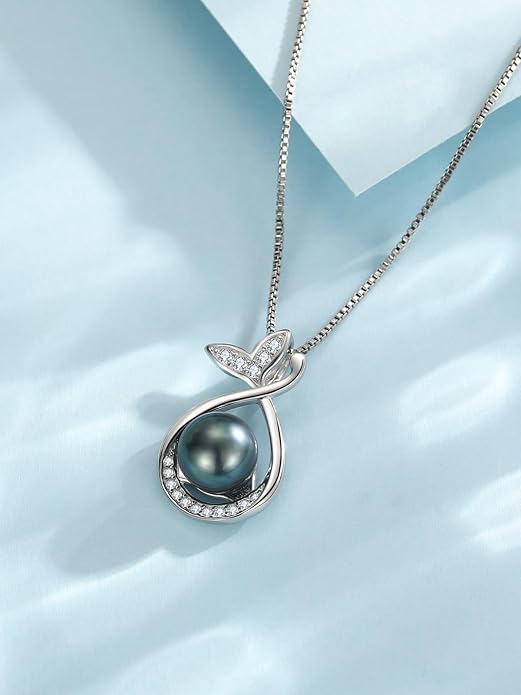 KANNSOAR Tahitian Black Pearl AAAA 18K Gold Plated Sterling Silver Trendy Pendant Necklace for Women Wife Mom Girlfriend Valentine Her Jewelry Gift for Anniversary Birthday Christmas