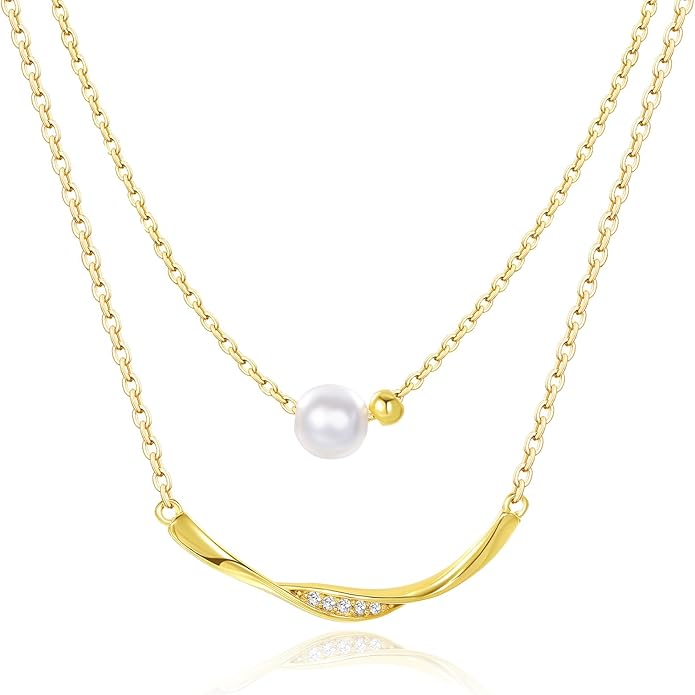 Copper Alloy 14K Gold Plated | 14K Platinum Plated Necklace for Women Double Layer Pendant Necklace Fashionable Multi-Layer Jewelry