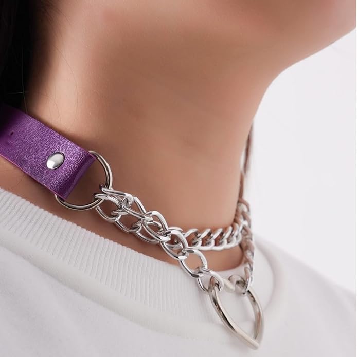 MILAKOO PU Leather Punk Choker Necklaces Circle/Heart Charm Adjustable Collar Necklace for Women