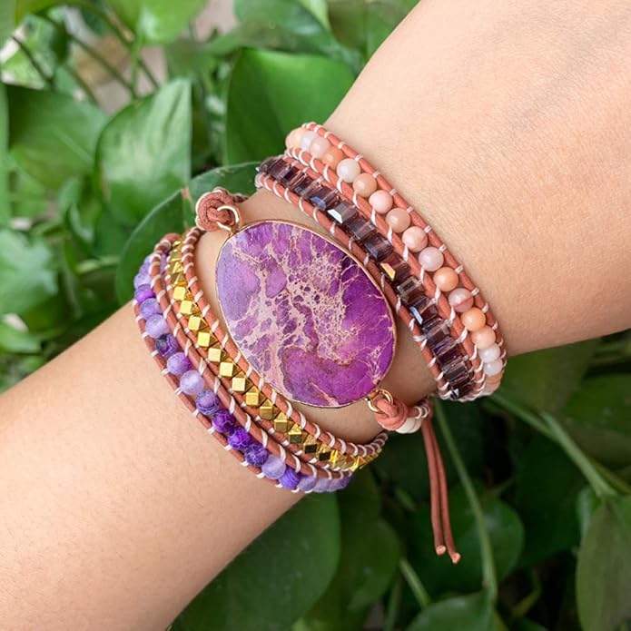 ZOSOJONA Boho Handmade Natural Stone Wrap Bracelets Turquoises Crystal Beads Bracelet Jewelry