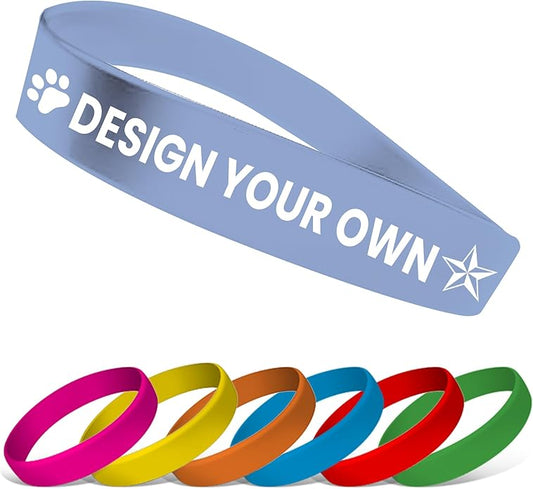 USMG Custom One Color Print Rubber Bracelets Silicone Wristbands - Add a Message - Personalized for Motivation, Events, Support, Fundraisers