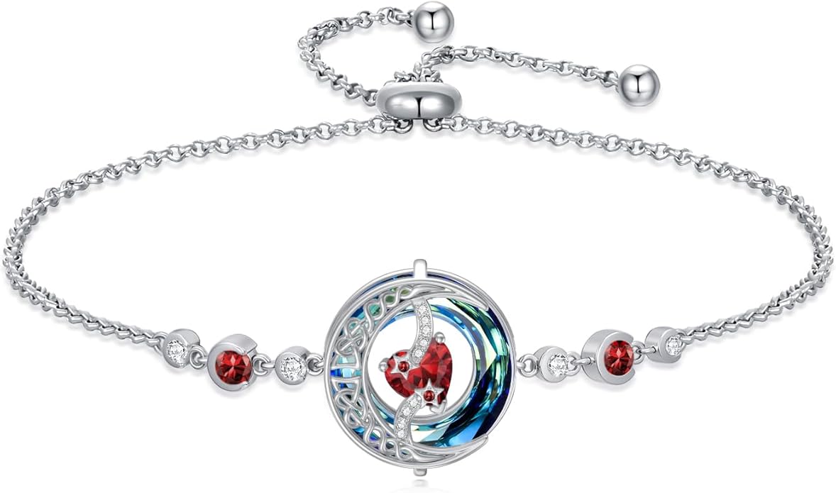 TOUPOP Birthstone Bracelet Moon and Star Bracelet 925 Sterling Silver Blue Crystal Jewelry Birthday Christmas Gifts for Women