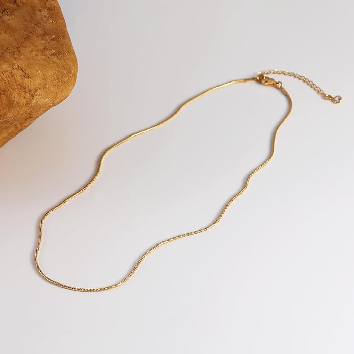 CHESKY Gold Necklace for Women-14K Gold Plated/Sterling Silver Plated Snake Chain Necklace Dainty Simple Chunky Herringbone Necklace Choker Necklaces Jewelry for Women