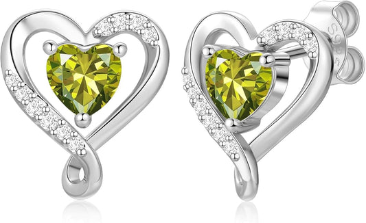 Earrings for Women, S925 Sterling Silver Rose Gold Birthstone Heart Studs Earring for Girlfriend Wife, Anniversary Birthday Christmas Valentines Mothers Day Gifts Jewelry for Women Wife Her Mom