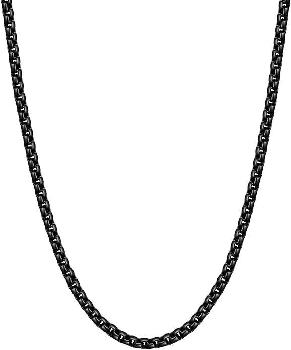 Fiusem Box Chain for Men, Silver Tone/14K Gold Plated/Black Stainless Steel Necklace for Men and Women, Width 2/2.5/3/4/5mm, Length 18-28 Inches