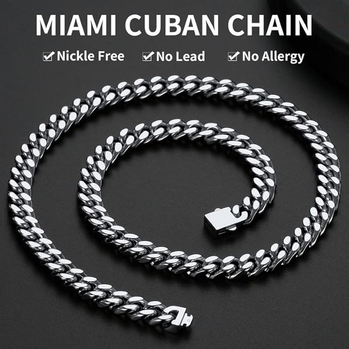 ChainsHouse Stainless Steel Mens Cuban Link Chain, Black/ 18K Gold Plated Miami Cuban Chain Necklace, 5mm/7mm/9mm/12mm/14mm Width, No Tarnish& Durable Hip Hop Mens Jewelry, 18"-30", Send Gift Box