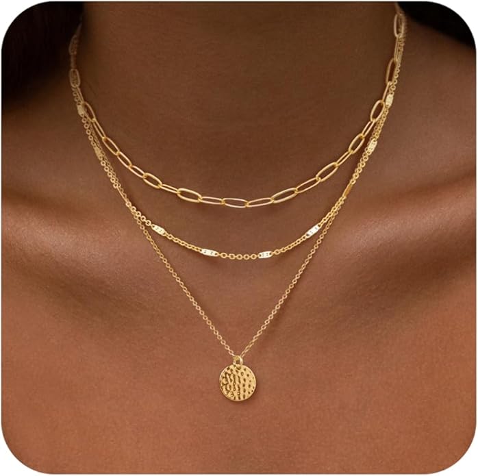 Gold Layered Necklaces for Women, 14K Gold Plated Dainty Necklace Set with Paperclip, Adjustable Trendy Gold Jewelry Stackable Gift