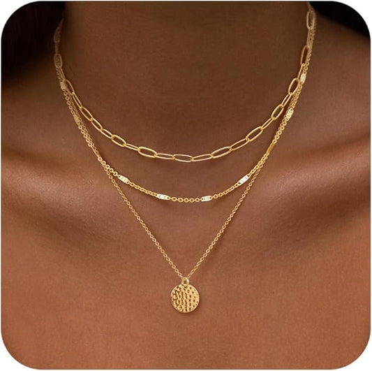 Gold Layered Necklaces for Women, 14K Gold Plated Dainty Necklace Set with Paperclip, Adjustable Trendy Gold Jewelry Stackable Gift
