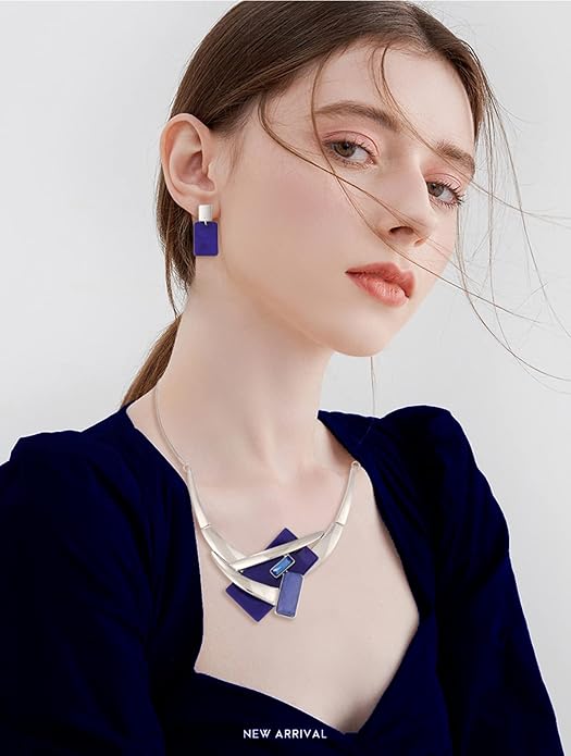 Vintage Chunky Statement Jewelry Set Retro Leaf Floral Geometric Bohemian Boho Bib Necklace Earring Set Fashion Costume Jewelry for Women Girls Wedding Party Prom Unique Gift