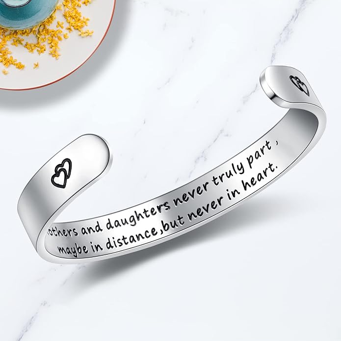 TONY & SANDY Inspirational Bracelets for Women Teen Girls Personalized Gifts for Daughter Granddaughter Mom Sister Friends Stainless Steel Engraved Cuff Birthday Easter Christmas