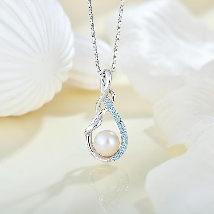 STARCHENIE Freshwater Cultured Pearl Necklace for Women 925 Sterling Silver Infinity Birthstones Pendant Birthday Anniversary Jewelry