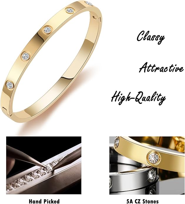 18K Gold-plated Bracelets for Women Friendship Love Bangle Bracelets Stainless Steel Bracelet Jewelry Birthday Gifts for Women Stocking Stuffers