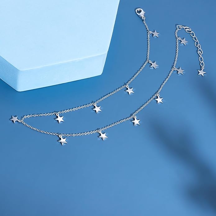 Star Necklace for Women White Gold 14K Gold Plated Layered Star Choker Necklace for Women Thanksgiving Christmas Jewelry Gifts