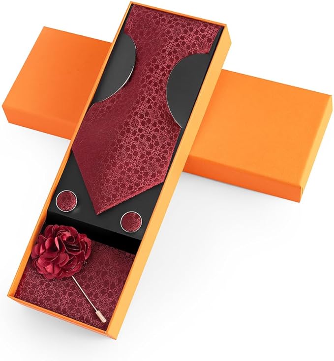 joy alice Ties Set Men Mixed Color Necktie Handkerchief Cufflinks Brooch 3.15 Formal