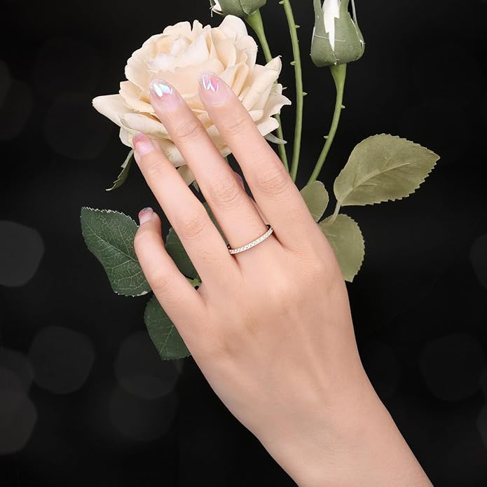 JewelryPalace 6 Stone Cubic Zirconia Half Eternity Stackable Wedding Rings for Women, 14K White Yellow Rose Gold Plated 925 Sterling Silver Promise Rings for Her, Simulated Diamond Wedding Band Ring