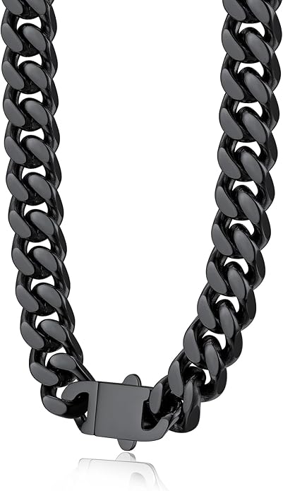 Bestyle Thick Stainless Steel Mens Cuban Link Chain, Black/Gold Chain for Men, No Tarnish & Durable Men Chain Necklace, 5/7/9/12mm Wide, 18"-30" Long, Gift Package
