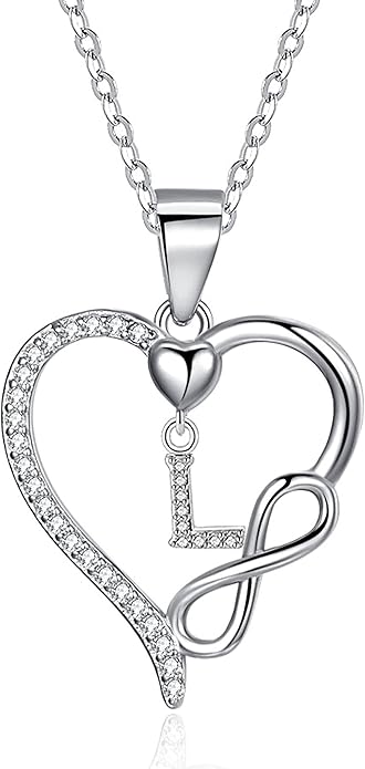 Valentines Day Gifts for Women Hers, Dainty 925 Sterling Silver Infinity Heart Initial Necklace, Letter A-Z Zircon Pendant, Jewelry Gift for Wife