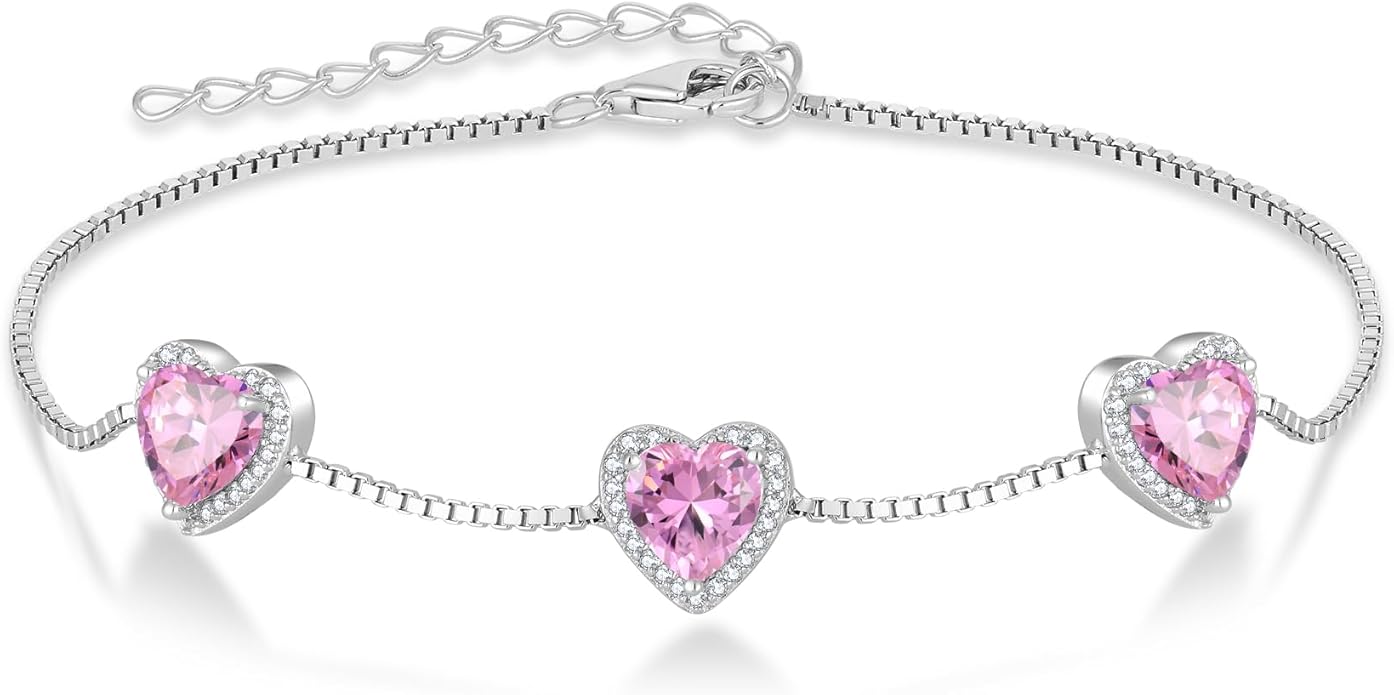 Love Heart Bracelet 925 Sterling Silver Halo Heart Birthstone Bracelet Jewelry Gifts for Women