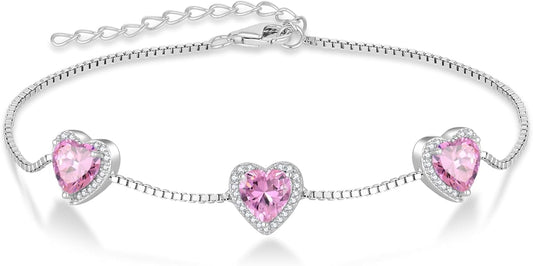 Love Heart Bracelet 925 Sterling Silver Halo Heart Birthstone Bracelet Jewelry Gifts for Women