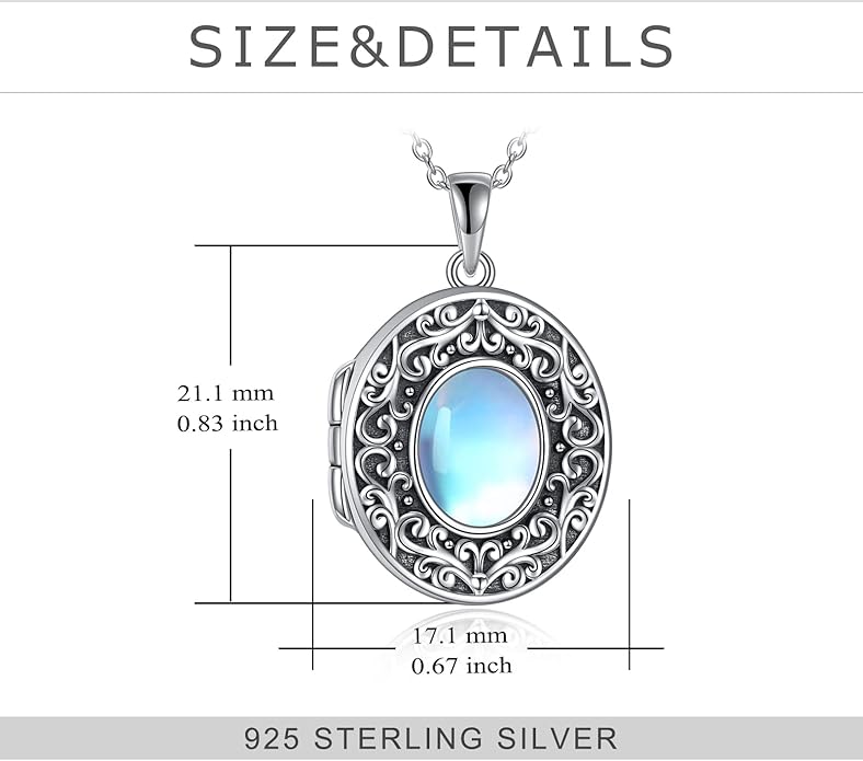 TIGER RIDER Sterling Silver Photo Locket Necklace That Holds Pictures Oval Shaped Photo Jewelry for Mother Daughter Wife
