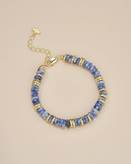 Colorful 18K Gold Plated Bracelets for Women, Stack Bangle Beaded Stone Jewelry Accessories Set for Woman, Trendy Fashion Jewelry Gifts
