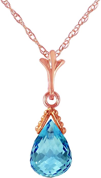 Galaxy Gold GG 14k Solid Gold Jewelry Set: Natural Briolette Blue Topaz Pendant Necklace and Dangle Earrings
