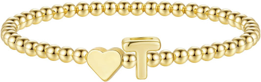 M MOOHAM Stocking Stuffers for Teen Girls Women - Dainty Gold Initial Beaded Bracelets for Women Trendy, Charm Letter A-Z Personalized Bracelet Jewelry Kids Christmas Gifts