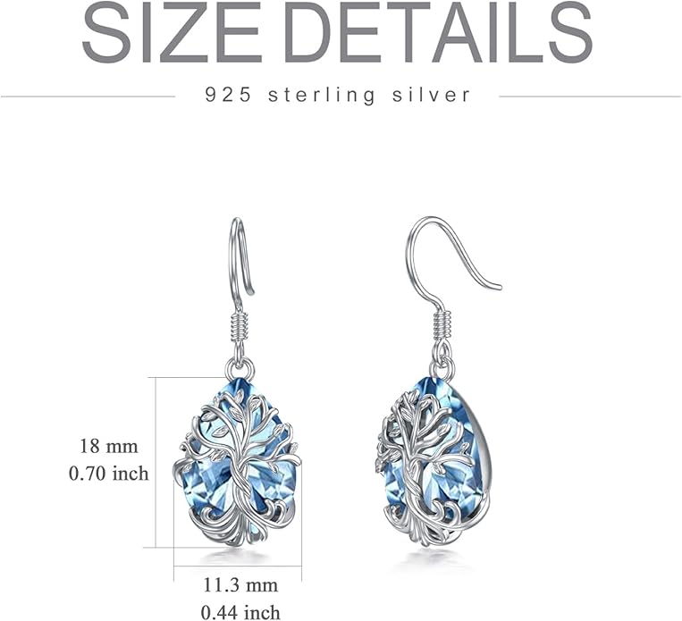 TOUPOP Tree of Life Earrings 925 Sterling Silver Family Tree Dangle Drop Earrings Crystal Jewelry Birthday Christmas Gifts for Women Her
