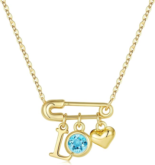 MONOOC Christmas Gifts for Women Girls - 14K-Gold-Plated Dainty Paperclip Heart Initial Necklace Birthstone Necklace Jewelry Birthday Gifts for Women Her Mom Friend Wife Sister