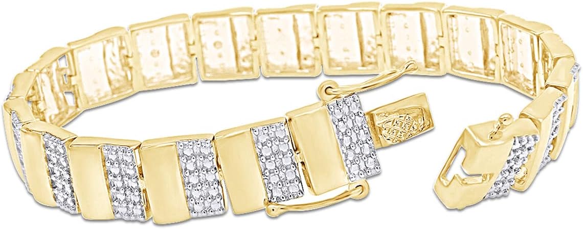 AFFY White Natural Diamond Men's Bracelet In 14k Gold Over Sterling Silver (0.04 cttw)