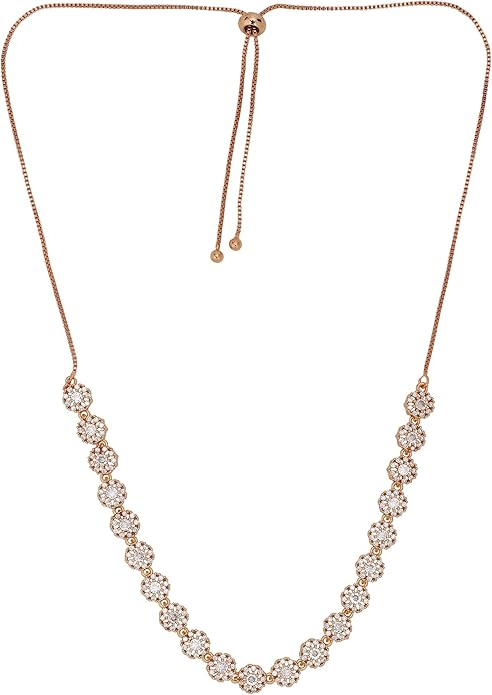 Nilu's Collection Rose Gold Plated American Diamond Stone Studded Anti Tarnish Jewellery Set for Women with Earrings| Luxury AD Necklace Gift Set for Women| Anti Tarnish| For Special Ocassion