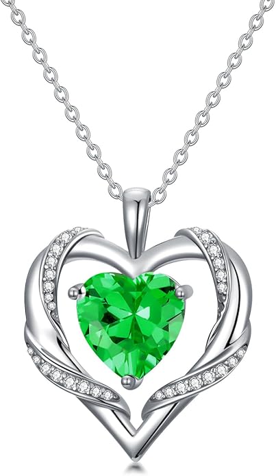 WINNICACA Birthday Gift for Mom Heart Necklace for Women 925 Sterling Silver Birthstone Necklace Jewelry Gift for Women Wife Her Girlfriend Sister