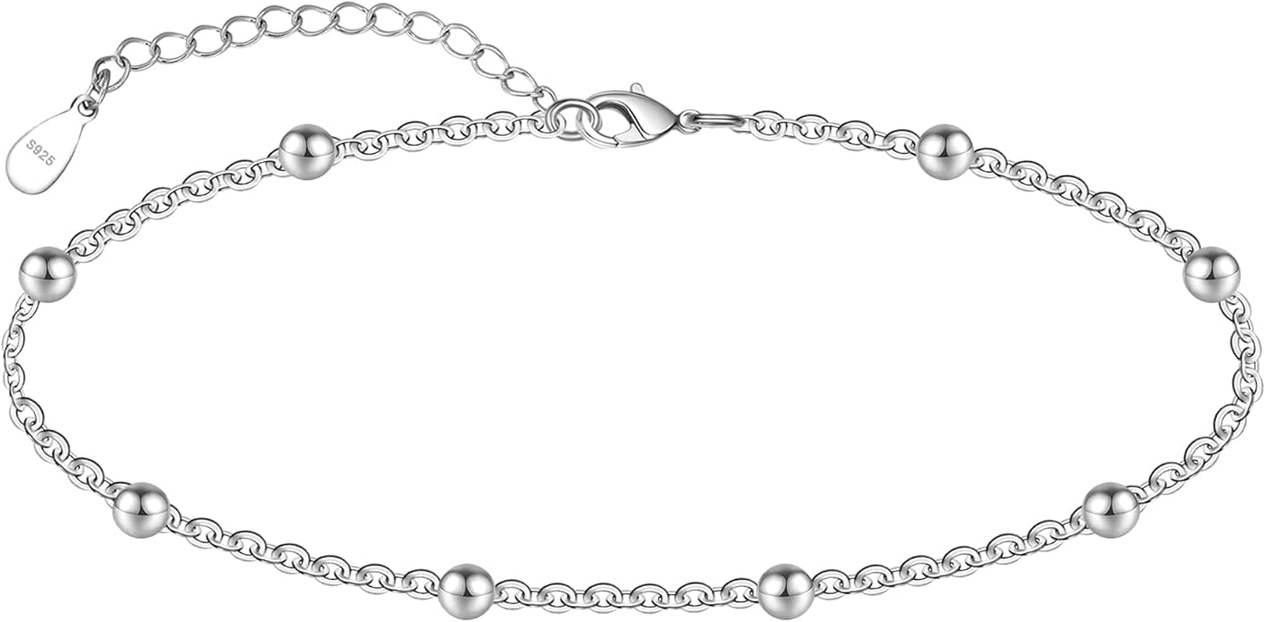 CHIC & ARTSY 925 Sterling Silver Ankle Bracelet Multilayer Anklets for Women Satellite, Star, Cross, Circle, Butterfly, Teardrop, Oval Disk Layered Anklet Beach Jewelry