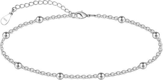 CHIC & ARTSY 925 Sterling Silver Ankle Bracelet Multilayer Anklets for Women Satellite, Star, Cross, Circle, Butterfly, Teardrop, Oval Disk Layered Anklet Beach Jewelry