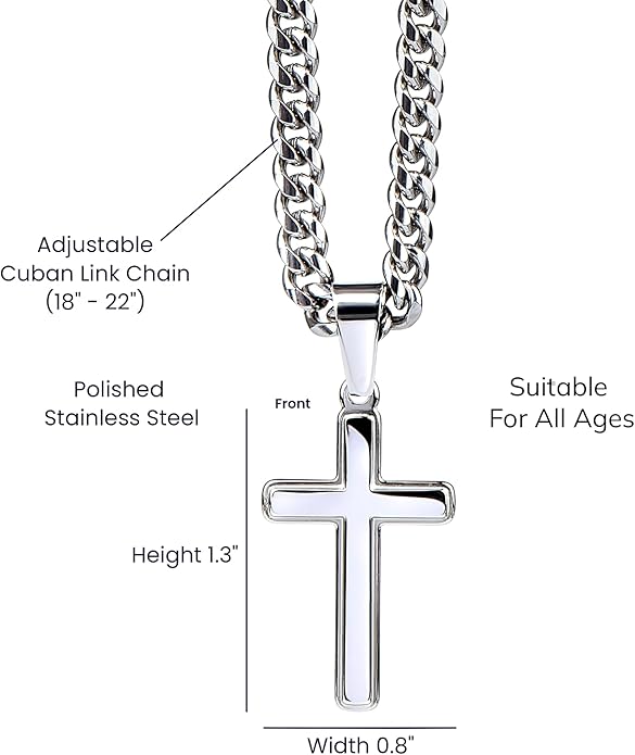 FLAGISTA To My Man Cross Necklace, Stainless Steel Cross Pendant with Adjustable Cuban Link Chain, Meaningful Gift for Him.