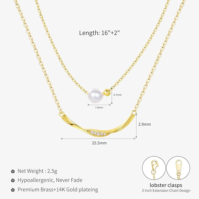 Copper Alloy 14K Gold Plated | 14K Platinum Plated Necklace for Women Double Layer Pendant Necklace Fashionable Multi-Layer Jewelry