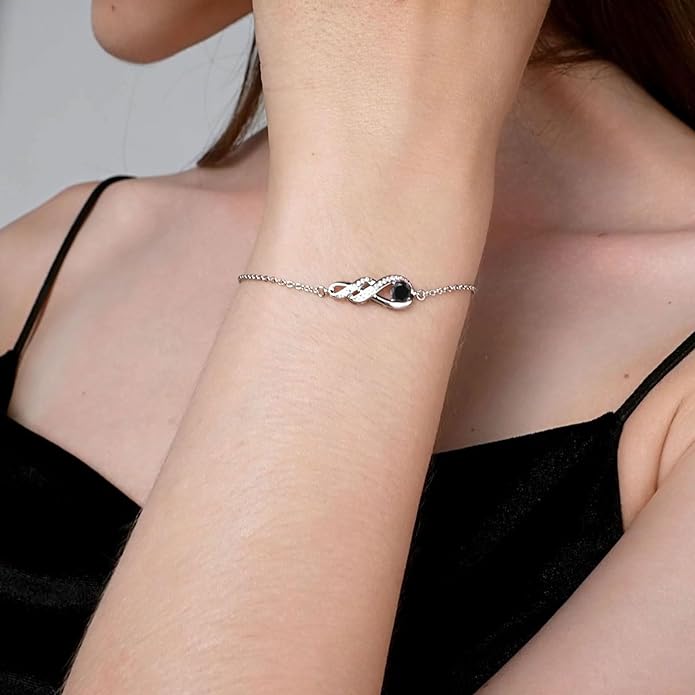 Birthstone Bracelets for Women 925 Sterling Silver Created Gemstone Bracelet Infinity Pendant Jewelry for Her, 6.7"+1.2"
