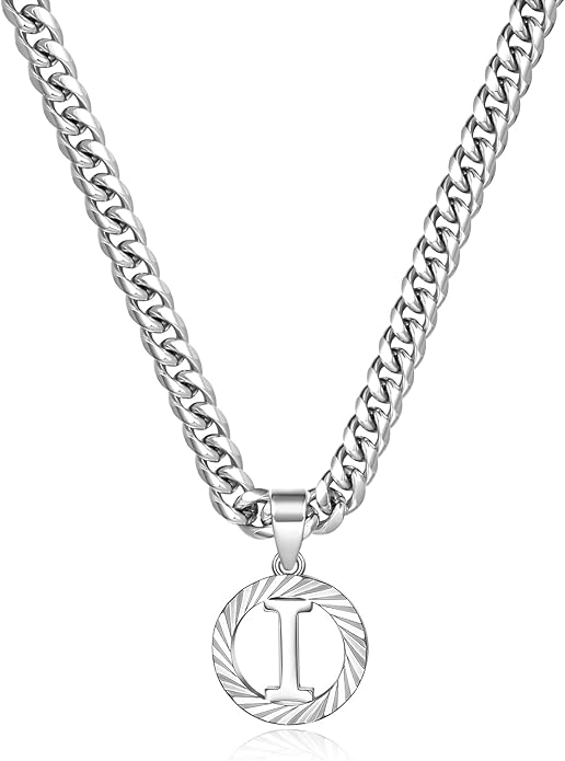 KissYan Gold Initial Necklace,14K Gold Plated Round Letter Pendant Hollow Capital Monogram 5mm Cuban Chain Necklace Alhpabets from A-Z Dainty Jewelry for Women Men