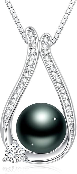 KANNSOAR Tahitian Black Pearl 18K White Gold Plated Sterling Silver Heart/Infinity/Four Leaf Clover Pendant Necklace Jewelry Gifts for Women Wife Mom Girlfriend Wedding Birthday Anniversary Christmas