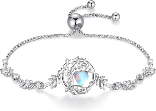 FANCIME Tree of life Birthstone Bracelet for Women Sterling Silver Tree Jewelry Birthstone Charm Bracelet Gemstone Anniversary Birthday Christmas Gifts for Wife Mom Her