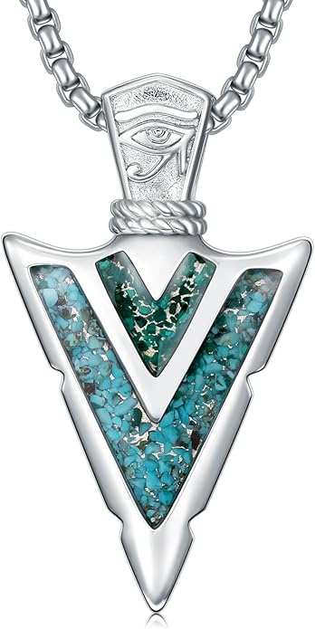 Suiknsn Arrowhead Necklace for Men Women 925 Sterling Silver Turquoise Malachite Celtic/Eye of Horus/Viking Arrow Pendant Amulet Jewelry Gifts Native American Necklace