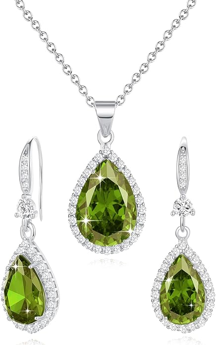 Sumonyo Women Jewelry Set Silver/Gold Plated Teardrop Pendant Necklace Dangle Drop Earrings Dangling Sets Birthstone Crystals Rhinestone,Birthday Anniversary Wedding Mother’s Day Gifts for Women