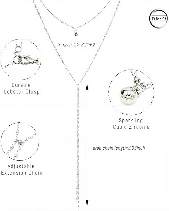 14K Gold Plated Y Necklace for Women – Dainty Lariat Long Pendant Chain, Layered Drop Necklace for V Neck Dress, Simple Sexy Cleavage Jewelry Gifts for Women