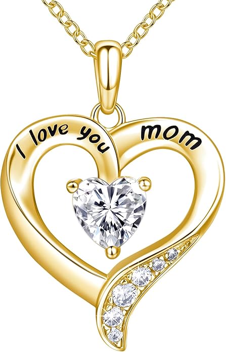 NINAMAID Mom Necklace 925 Sterling Silver Heart Necklaces for Women Engraved I Love You You Mom Gifts for Mom from Daughter