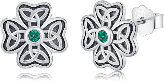 JUSTKIDSTOY St Patricks Day Earrings Gifts 925 Sterling Silver Four Leaf Clover Shamrock Earrings Irish Jewelry for Women Girls